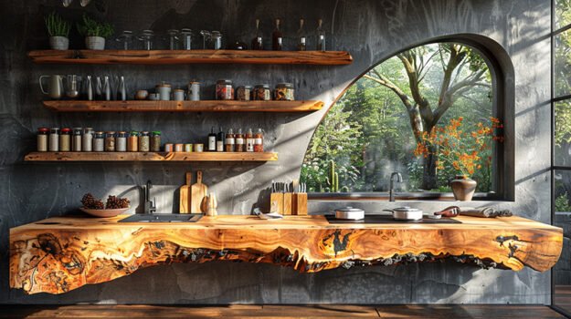 Unique Wood Shelf for Your Chic Kitchen Space