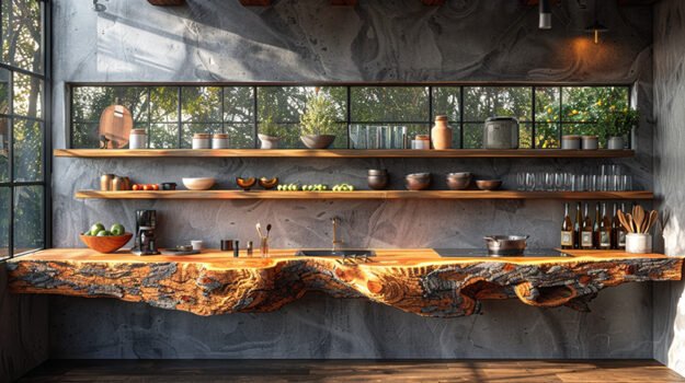 Elegant Wood Shelf for a Chic Kitchen