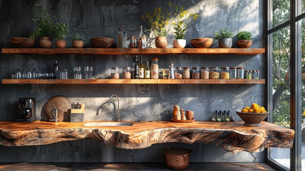 Elegant Wood Shelf for a Modern Kitchen