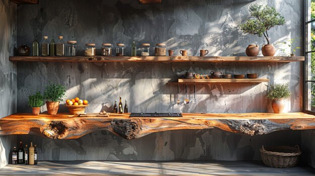 Elegant Wood Shelf for Your Modern Kitchen
