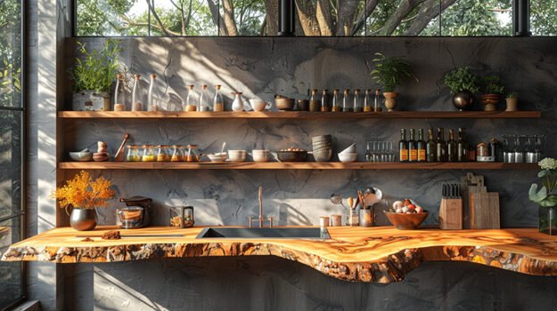 Elegant Wood Shelf for Your Contemporary Kitchen