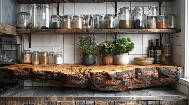 Stunning Wood Shelf to Elevate Your Kitchen Space