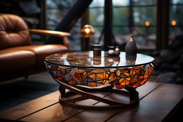 Glass and Wooden Beams Coffee Table: A Statement Piece for Your Space