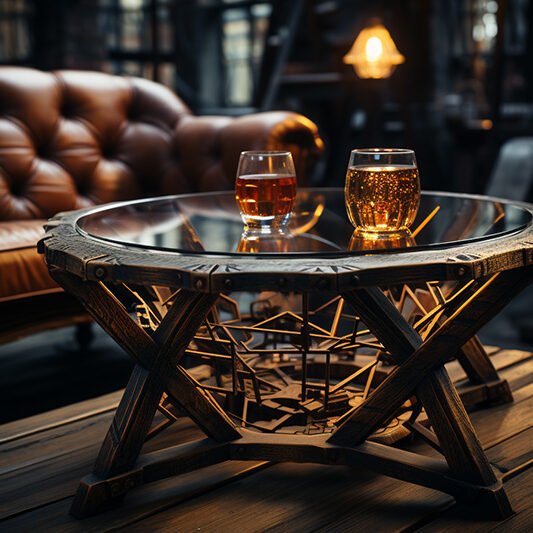 Glass and Wooden Beams Coffee Table: A Statement of Elegance and Style