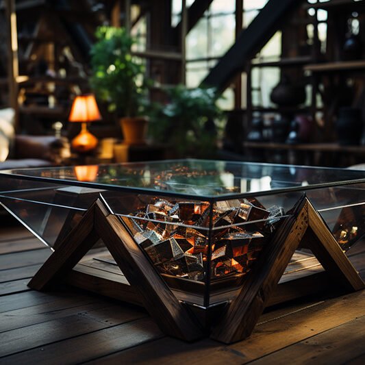 Glass and Wooden Beams Coffee Table: The Perfect Fusion of Craftsmanship and Style