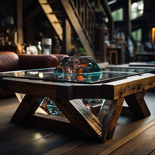 Glass and Wooden Beams Coffee Table: A Statement Piece for Your Living Space