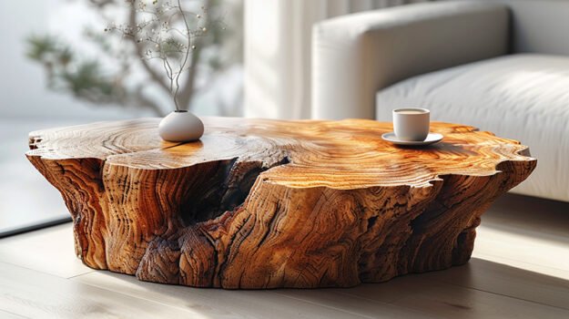 Title: Exquisite Wood Coffee Table: Nature’s Artistry at Its Finest
