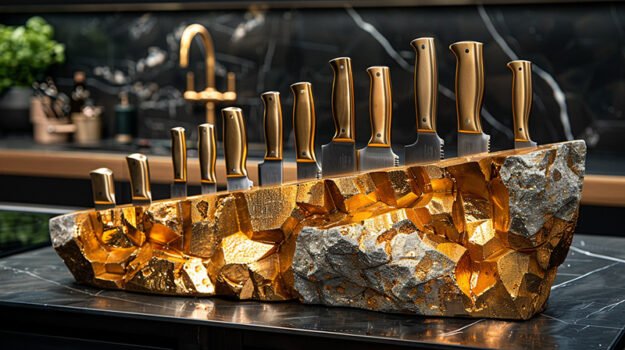 Elegant Gold Knife Holder: Elevate Your Culinary Experience