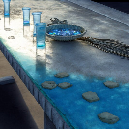 Stunning Glass Concrete Table for Sophisticated Spaces