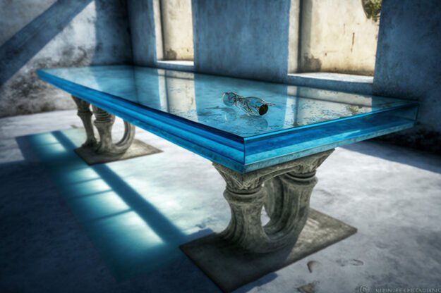 Elegant Glass Concrete Table: A Centerpiece of Timeless Design