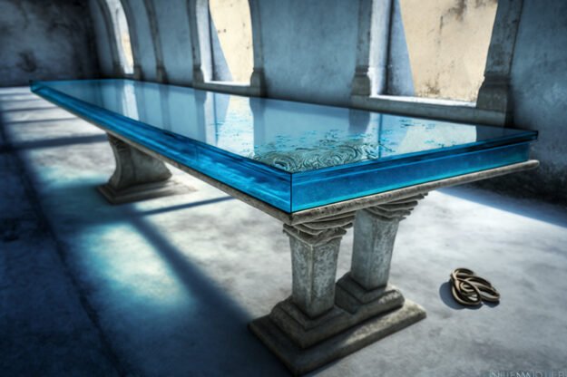 Glass Concrete Table: A Statement of Elegance and Modernity