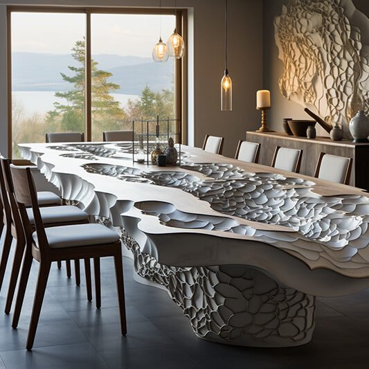 White Concrete River Table: A Statement of Elegance and Craftsmanship