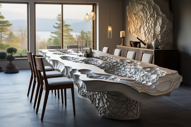 White Concrete River Table: A Statement of Elegance and Craftsmanship