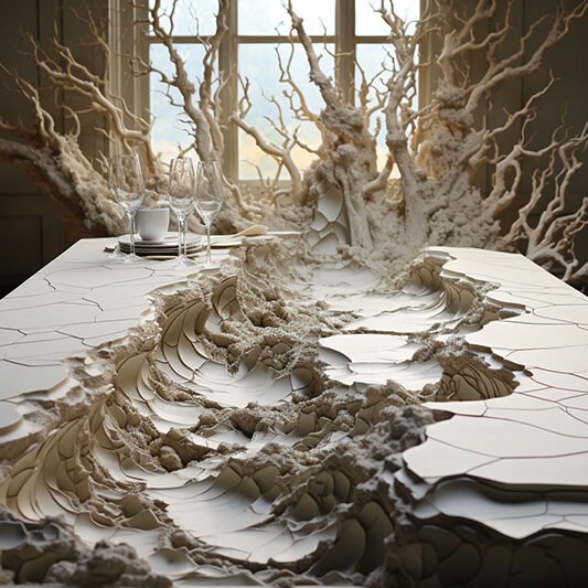 Exquisite White Concrete River Table: A Stunning Centerpiece for Your Home