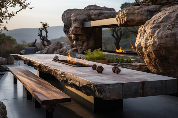 Stunning Concrete Kitchen Table that Elevates Outdoor Dining Experience