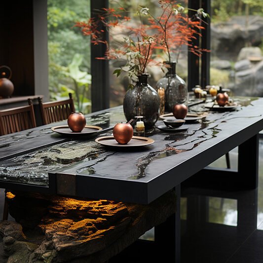 Captivating Black Concrete River Table: Elevate Your Space
