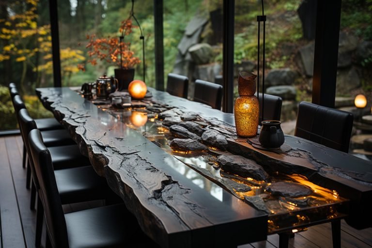 Elevate Your Space with a Black Concrete River Table