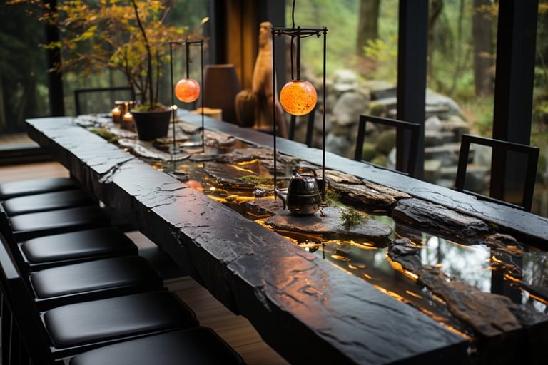Exquisite Black Concrete River Table: Elevate Your Space