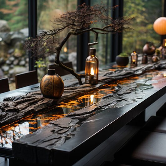 Exquisite Black Concrete River Table for Timeless Elegance