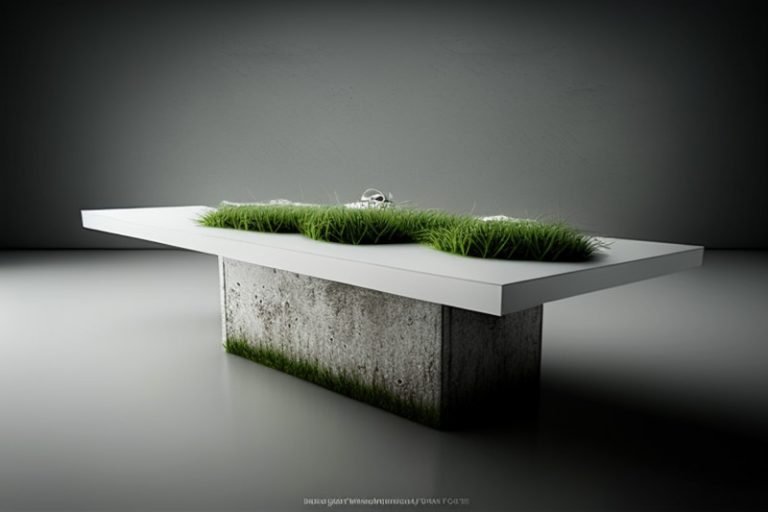 White Concrete Table with Grass and Clover