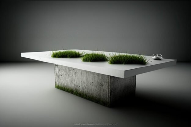 White Concrete Table with Grass and Clover