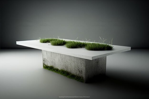 Transform Your Space with a White Concrete Table Featuring Grass and Clover