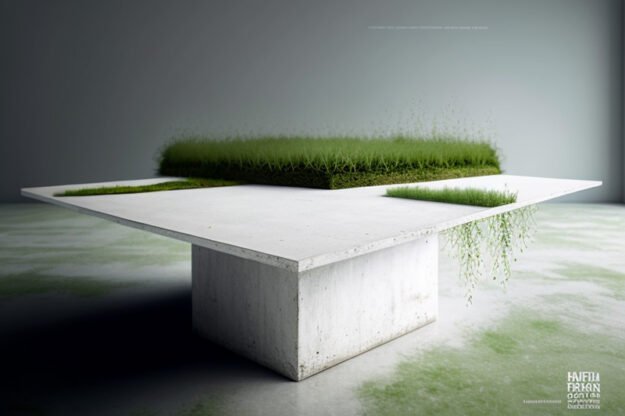 White Concrete Table with Grass and Clover