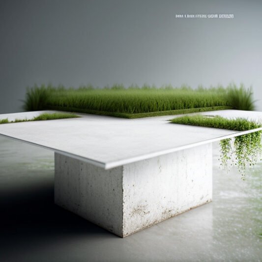 White Concrete Table with Grass and Clover