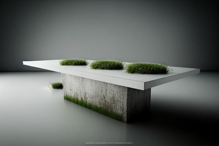 White Concrete Table with Grass and Clover