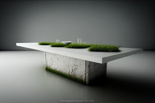 White Concrete Table with Grass and Clover