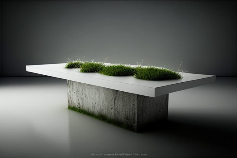 White Concrete Table with Grass and Clover