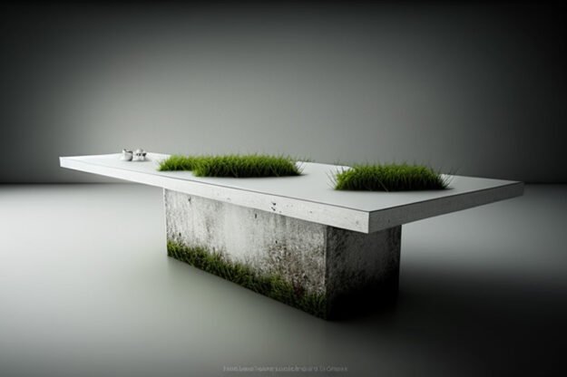 White Concrete Table with Grass and Clover