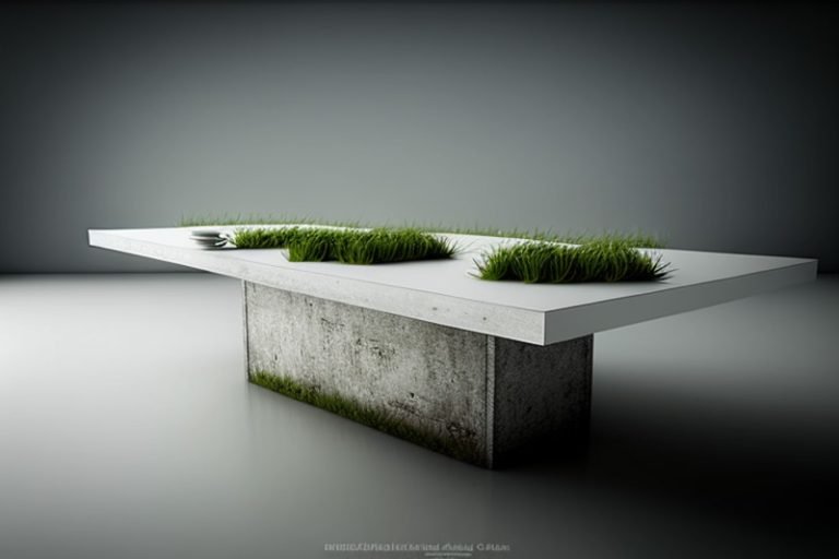 White Concrete Table with Grass and Clover