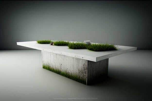 Elegant White Concrete Table with Grass and Clover