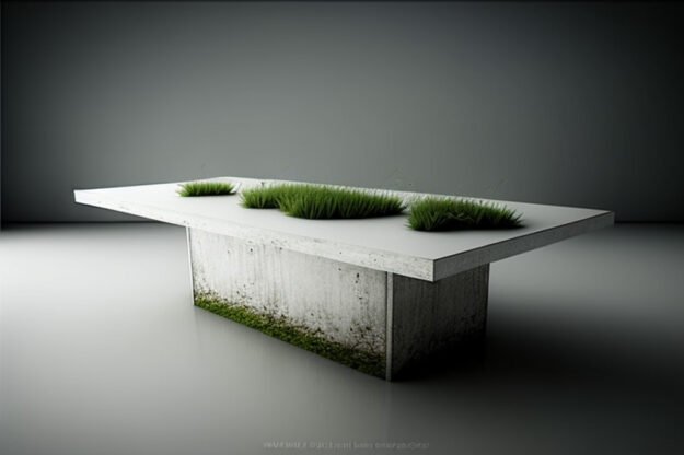 White Concrete Table with Grass and Clover