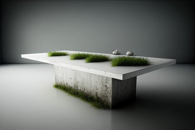 White Concrete Table with Grass and Clover