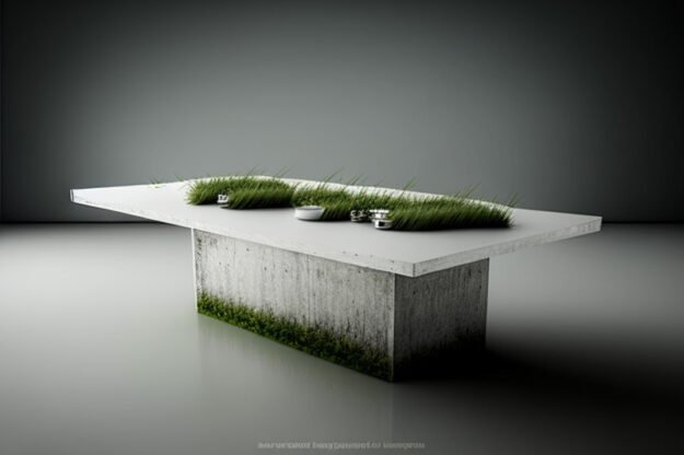 White Concrete Table with Grass and Clover