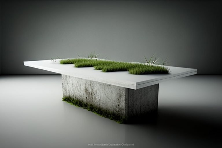 White Concrete Table with Grass and Clover