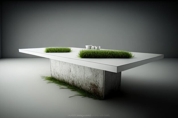 Elevate Your Space with a White Concrete Table with Grass and Clover