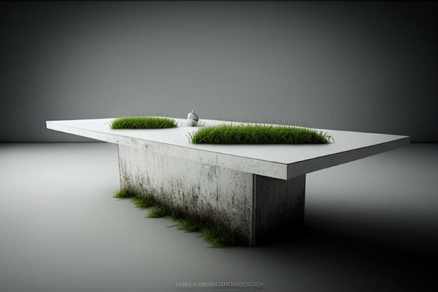 White Concrete Table with Grass and Clover