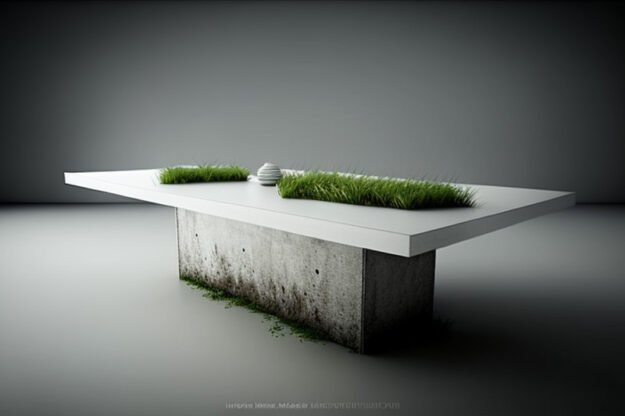 White Concrete Table with Grass and Clover