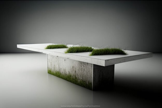 White Concrete Table with Grass and Clover