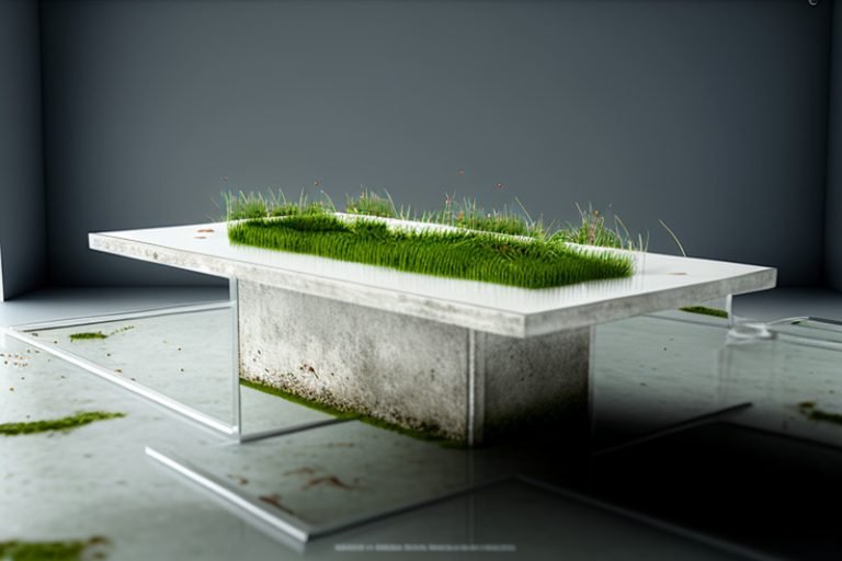 White Concrete Table with Grass and Clover