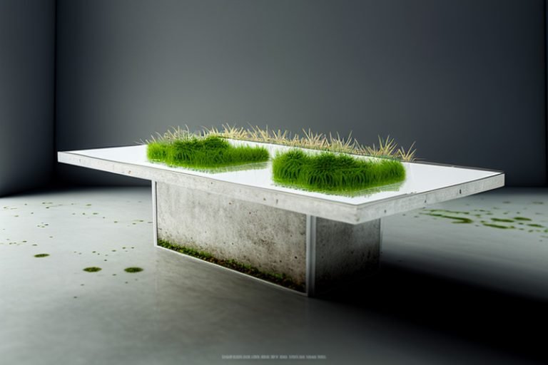 White Concrete Table with Grass and Clover