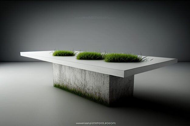 Modern Elegance: White Concrete Table with Grass and Clover