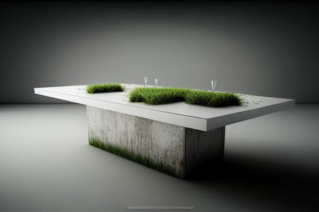 White Concrete Table with Grass and Clover