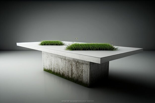 White Concrete Table with Grass and Clover