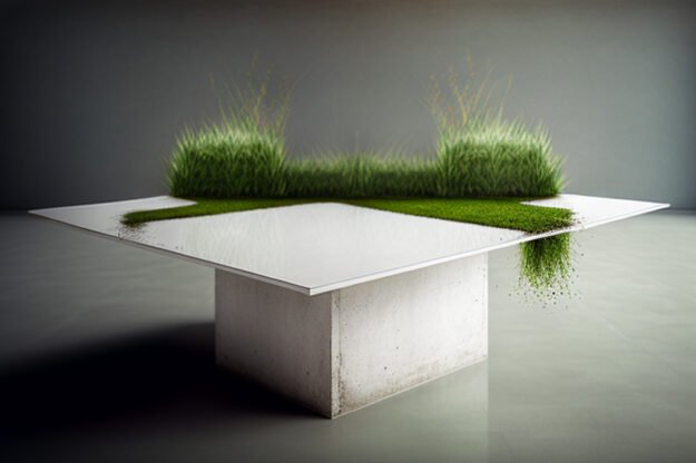 White Concrete Table with Grass and Clover