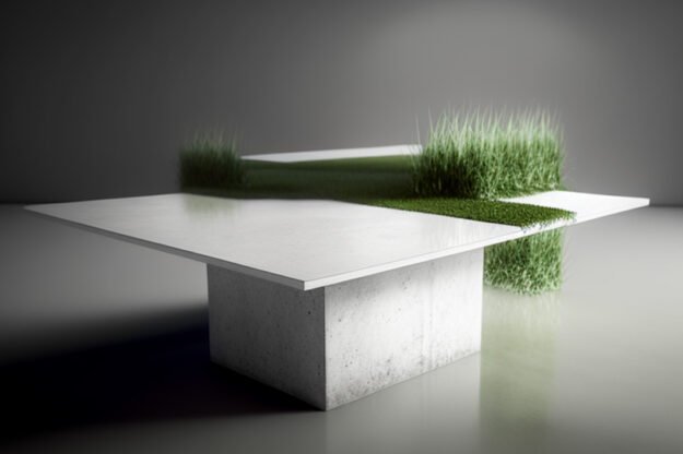 White Concrete Table with Grass and Clover
