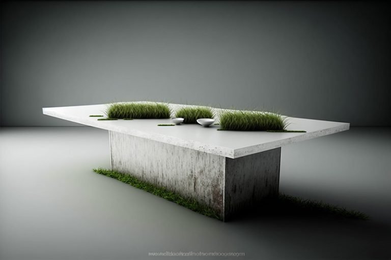 White Concrete Table with Grass and Clover